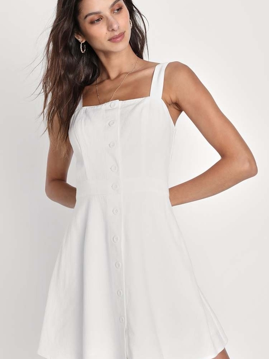 Lulus Dresses & Skirts - Lulu's White Button-Front Square Neck Mini Dress